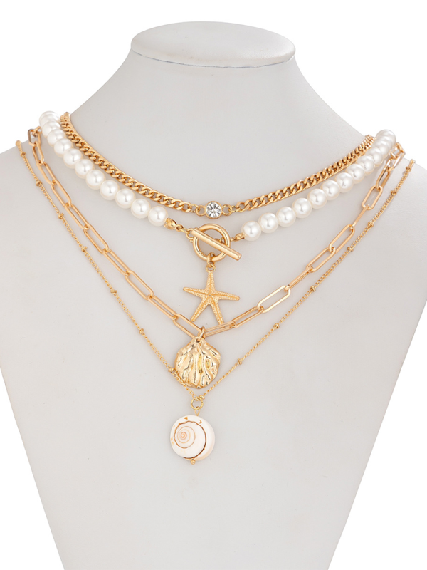 Ocean-style shell conch tassel multi-layer necklace stacked soft clay starfish necklace