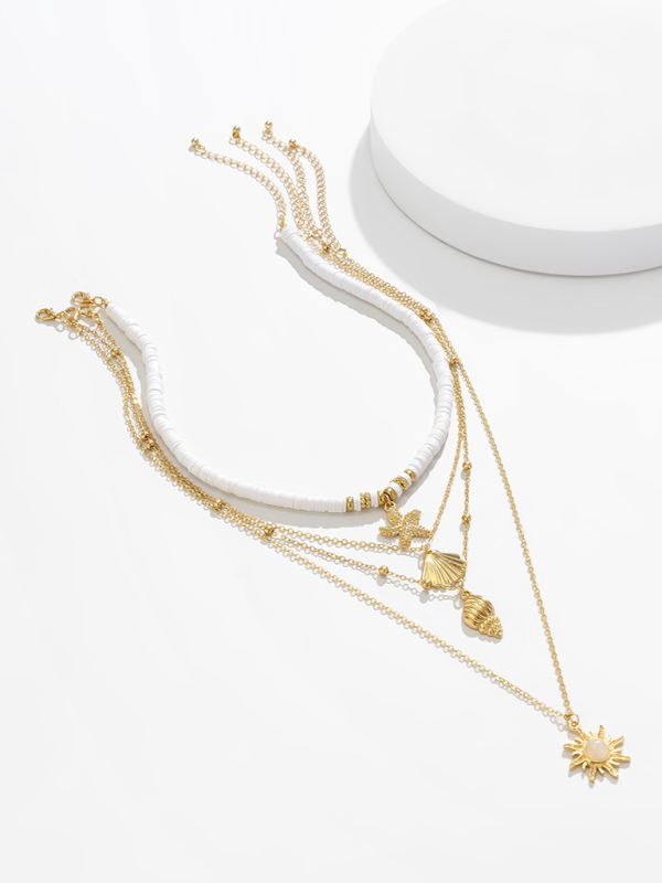 Ocean-style shell conch tassel multi-layer necklace stacked soft clay starfish necklace