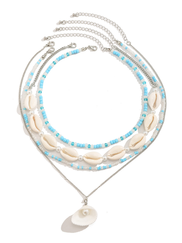 Ocean-style shell conch tassel multi-layer necklace stacked soft clay starfish necklace