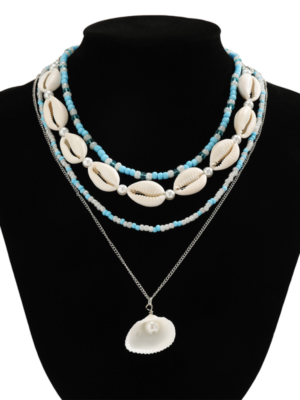 Ocean-style shell conch tassel multi-layer necklace stacked soft clay starfish necklace
