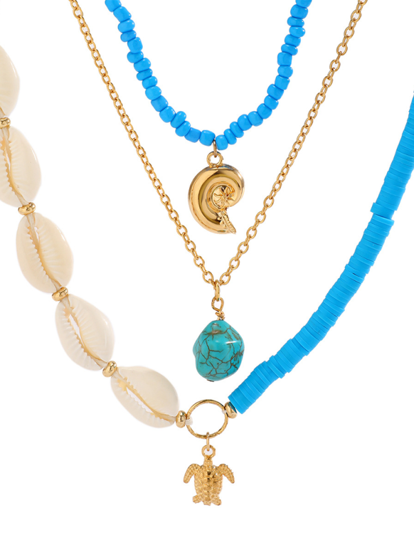 Ocean-style shell conch tassel multi-layer necklace stacked soft clay starfish necklace