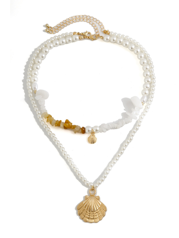 Ocean-style shell conch tassel multi-layer necklace stacked soft clay starfish necklace