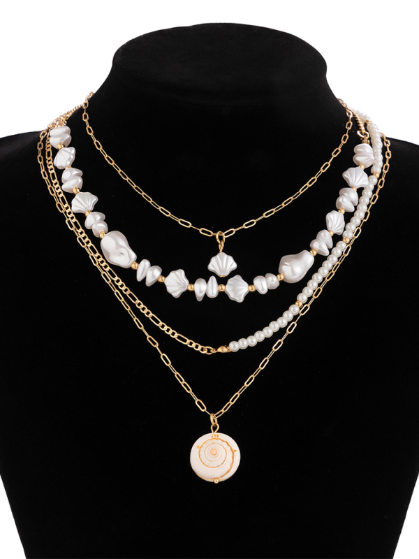 Ocean-style shell conch tassel multi-layer necklace stacked soft clay starfish necklace