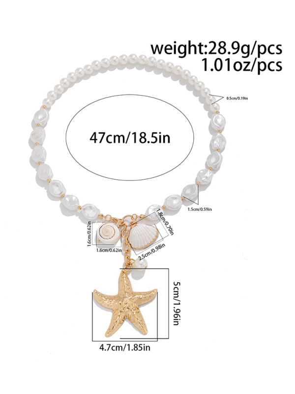 Ocean-style shell conch tassel multi-layer necklace stacked soft clay starfish necklace