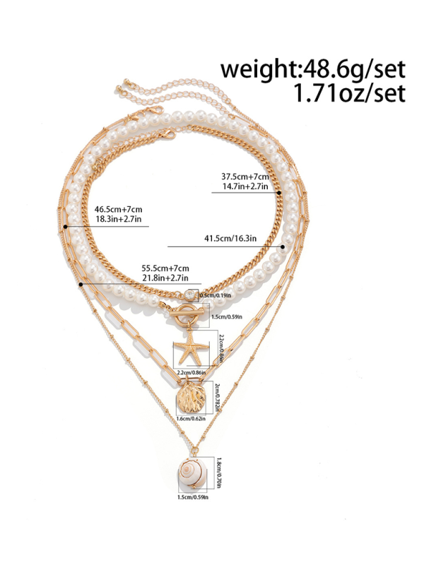 Ocean-style shell conch tassel multi-layer necklace stacked soft clay starfish necklace