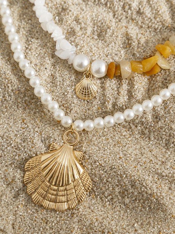 Ocean-style shell conch tassel multi-layer necklace stacked soft clay starfish necklace