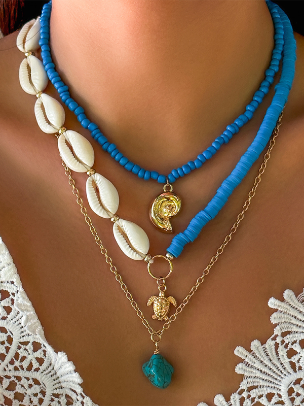 Ocean-style shell conch tassel multi-layer necklace stacked soft clay starfish necklace - Pattern3 / FREESIZE