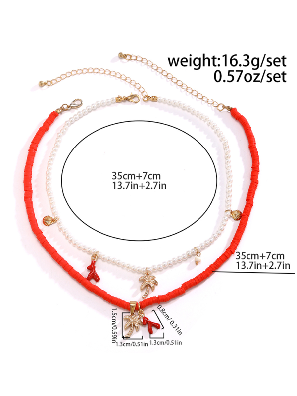 Ocean-style shell conch tassel multi-layer necklace stacked soft clay starfish necklace