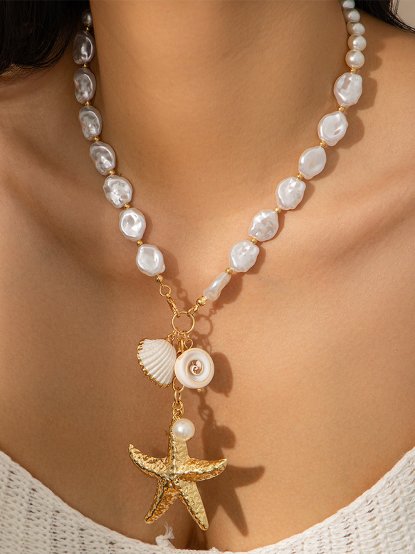 Ocean-style shell conch tassel multi-layer necklace stacked soft clay starfish necklace - Pattern5 / FREESIZE