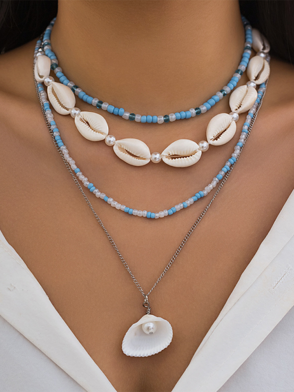 Ocean-style shell conch tassel multi-layer necklace stacked soft clay starfish necklace - Pattern4 / FREESIZE