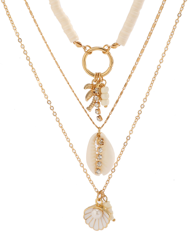 Ocean-style shell conch tassel multi-layer necklace stacked soft clay starfish necklace