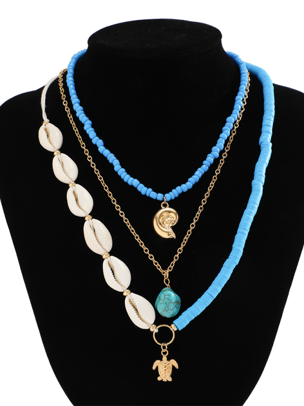 Ocean-style shell conch tassel multi-layer necklace stacked soft clay starfish necklace