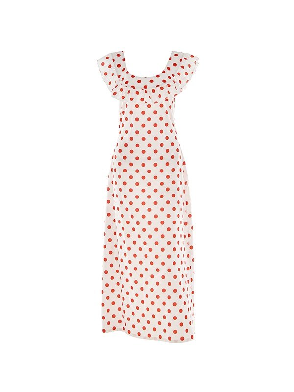 OFF-THE-SHOULDER DRESS WITH RED POLKA DOTS - POLKA DOT DRESS