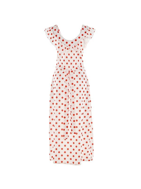OFF-THE-SHOULDER DRESS WITH RED POLKA DOTS - POLKA DOT DRESS
