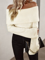 OFF-THE-SHOULDER KNIT SWEATER WITH LONG SLEEVE SLIM FIT DESIGN
