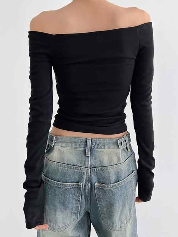 OFF-THE-SHOULDER LONG SLEEVE TOP - VERSATILE SLIM FIT FASHION TOP