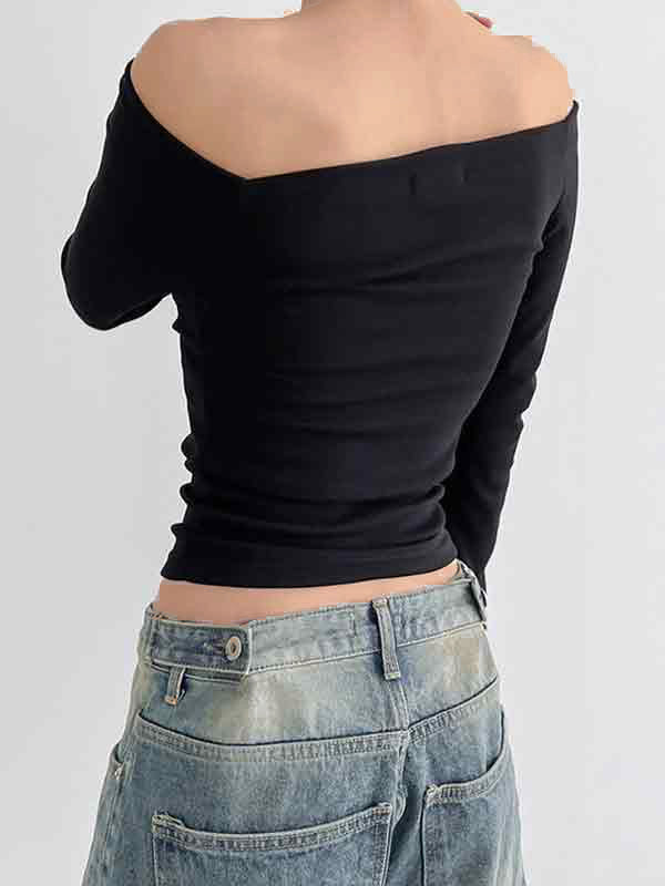 OFF-THE-SHOULDER LONG SLEEVE TOP - VERSATILE SLIM FIT FASHION TOP