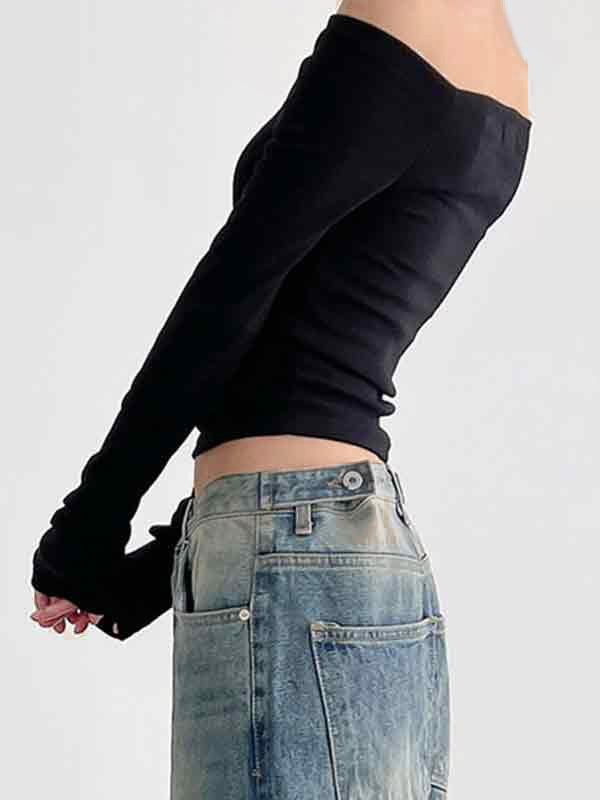 OFF-THE-SHOULDER LONG SLEEVE TOP - VERSATILE SLIM FIT FASHION TOP
