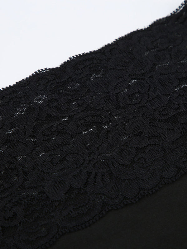 OFF-THE-SHOULDER LONG-SLEEVE TOP WITH LACE INSERT TRIM