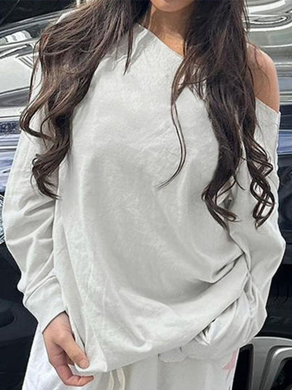 OFF-THE-SHOULDER LONG-SLEEVED TOP WITH CASUAL LOOSE FIT