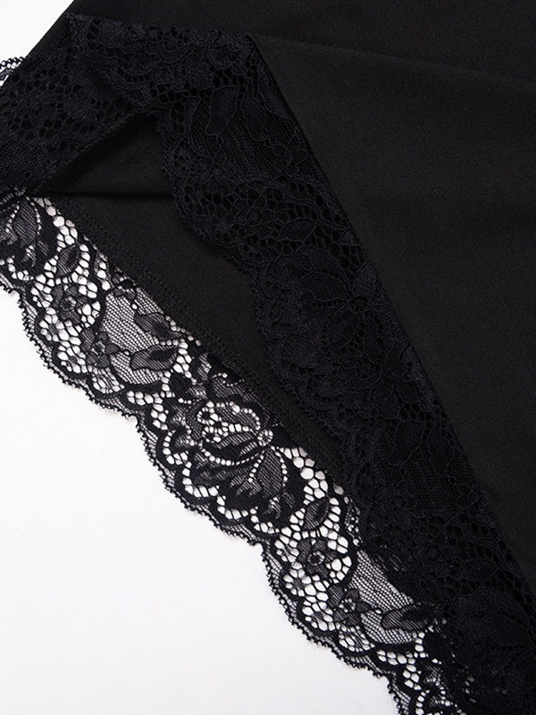 OFF-THE-SHOULDER MINI DRESS WITH LACE TRIM AND SLIM FIT