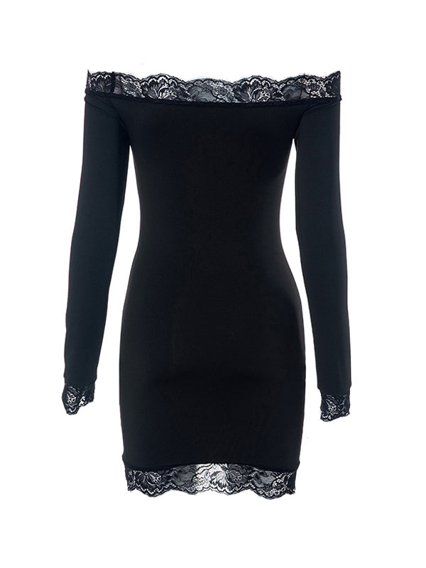 OFF-THE-SHOULDER MINI DRESS WITH LACE TRIM AND SLIM FIT
