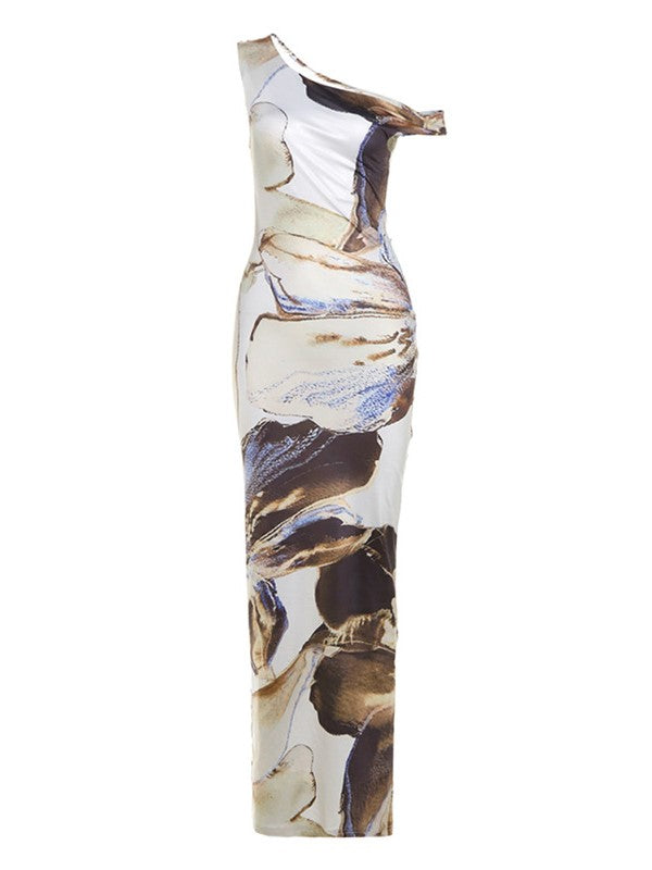 OFF-THE-SHOULDER PATTERNED MAXI DRESS SLIM FIT DESIGN