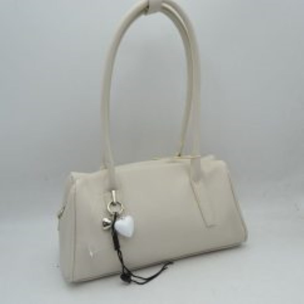 Classic Structured Shoulder Bag with Heart Charm Accent