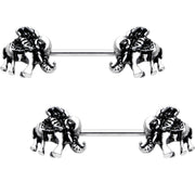 14G 5/8 Resting Elephant Barbell Nipple Ring Set