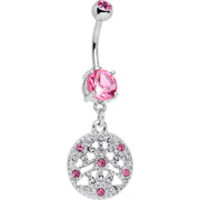 Pink CZ Gem Baroque Beauty Disc Dangle Belly Ring
