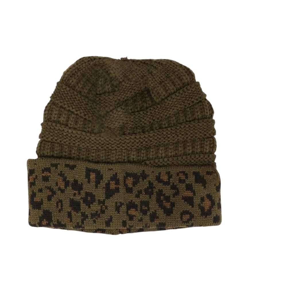 Matching Cuff Leopard Print C.C Beanie Tail