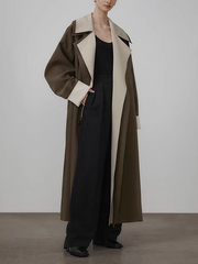 OLIVE GREEN AND BEIGE TRENCH COAT CLASSIC OVERSIZE LONG COAT