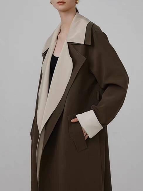 OLIVE GREEN AND BEIGE TRENCH COAT CLASSIC OVERSIZE LONG COAT