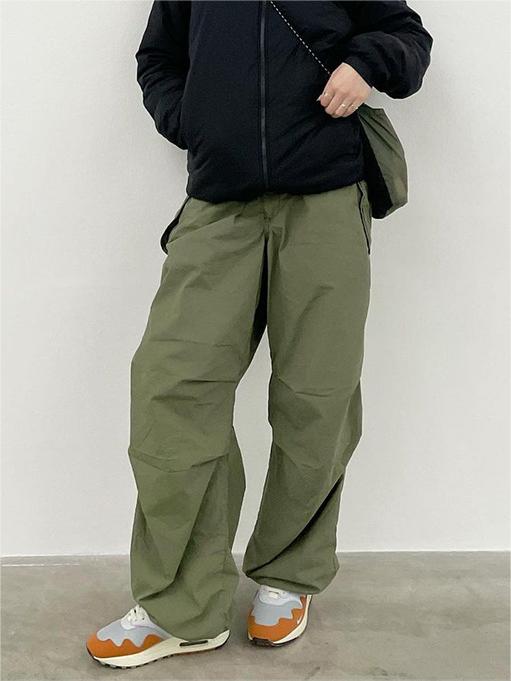OLIVE GREEN BAGGY PANTS OVERSIZE PARACHUTE CARGO STYLE