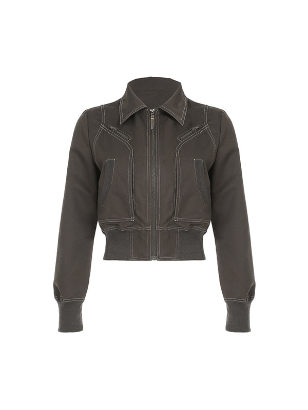 OLIVE GREEN BOMBER JACKET WITH GREEN RETRO DESIGN