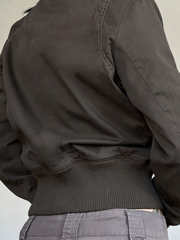 OLIVE GREEN BOMBER JACKET WITH GREEN RETRO DESIGN