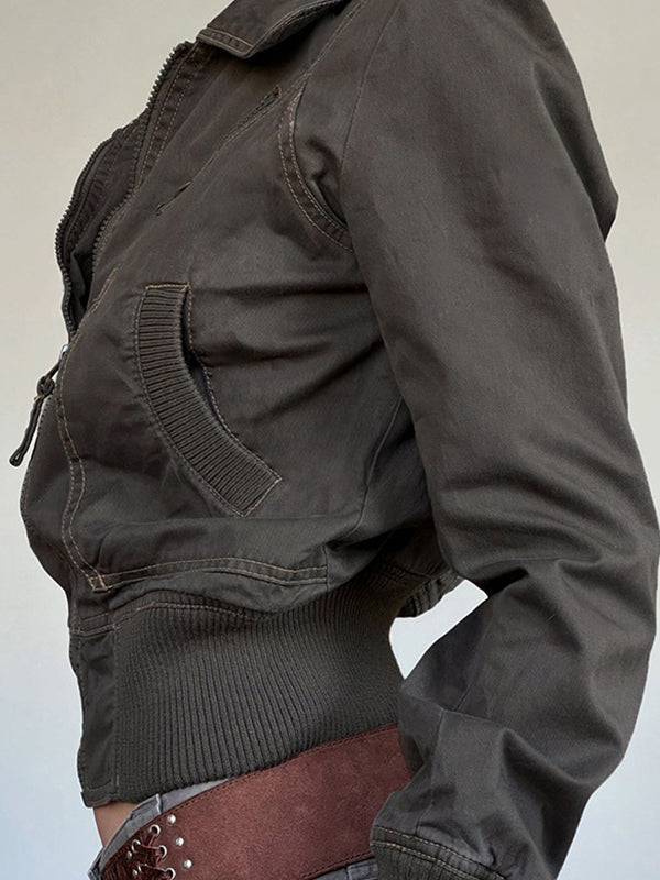 OLIVE GREEN BOMBER JACKET WITH GREEN RETRO DESIGN