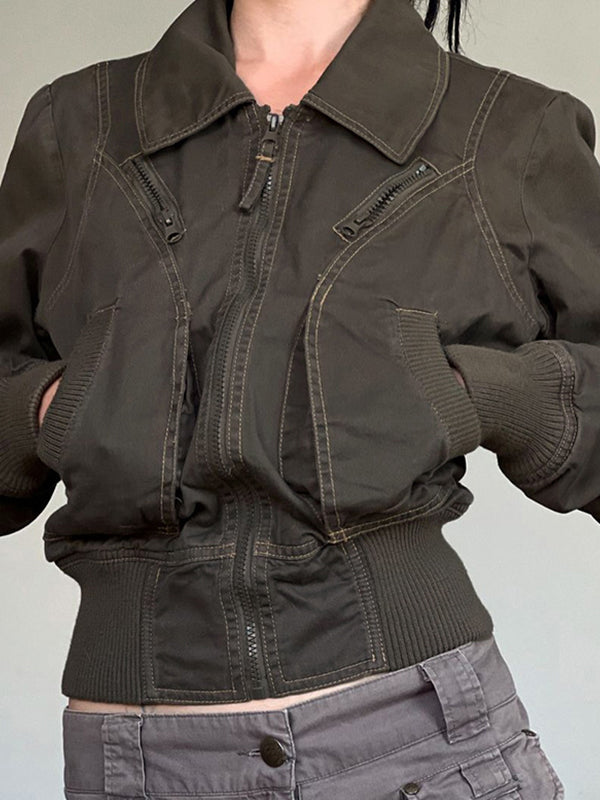 OLIVE GREEN BOMBER JACKET WITH GREEN RETRO DESIGN