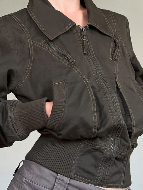 OLIVE GREEN BOMBER JACKET WITH GREEN RETRO DESIGN