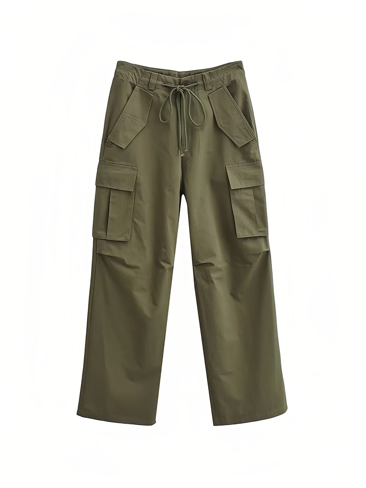 OLIVE GREEN CARGO PANTS WITH MULTIPLE POCKETS AND LOOSE FIT