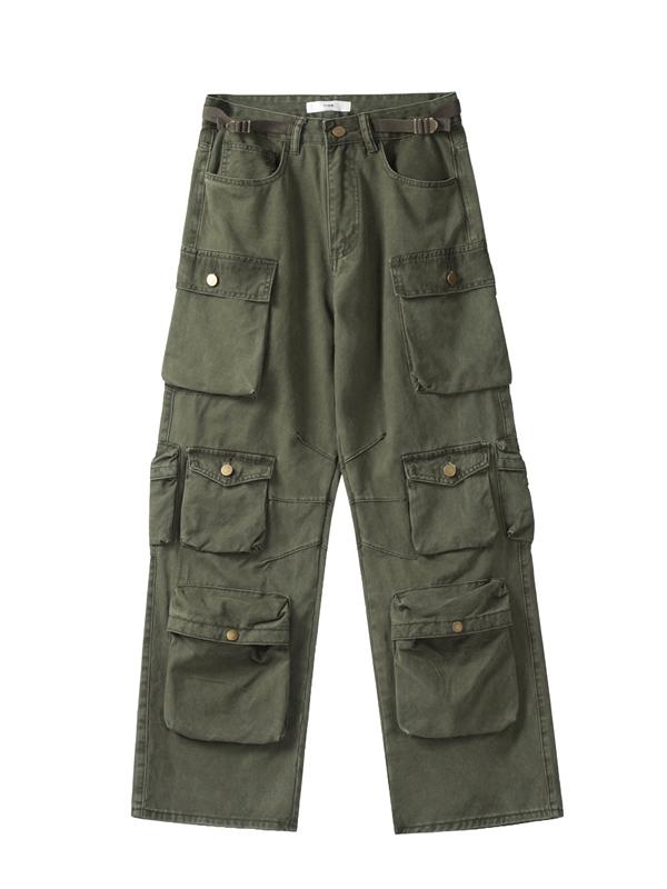 OLIVE GREEN CARGO PANTS WITH MULTIPLE POCKETS AND RELAXED FIT