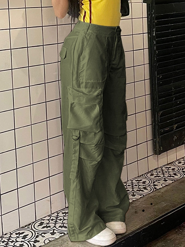 OLIVE GREEN CARGO PANTS WITH TRENDY LOOSE FIT