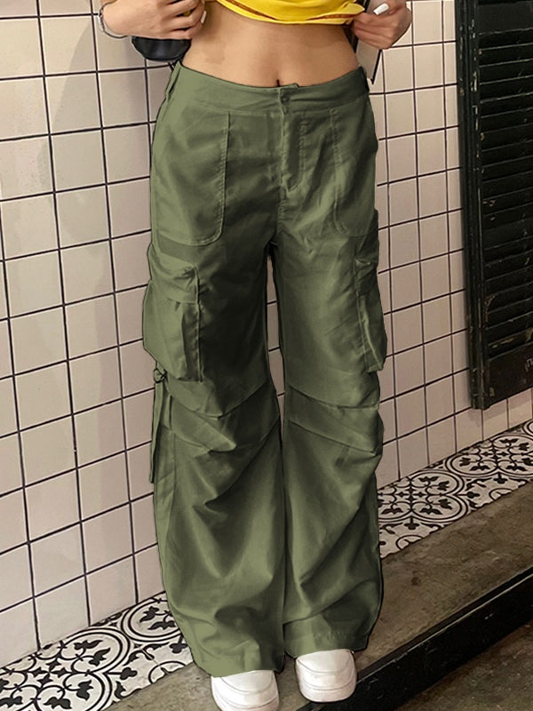 OLIVE GREEN CARGO PANTS WITH TRENDY LOOSE FIT
