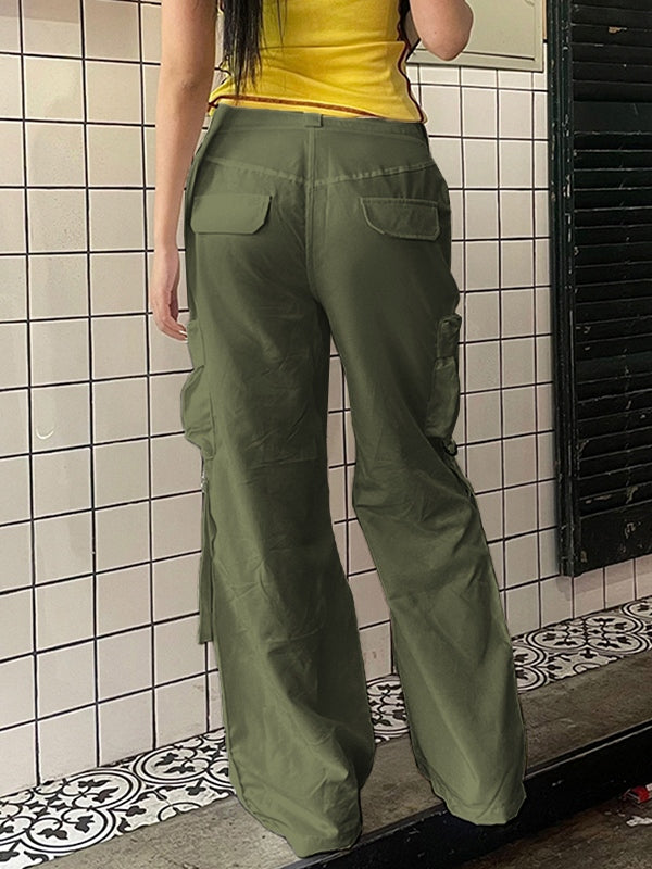 OLIVE GREEN CARGO PANTS WITH TRENDY LOOSE FIT