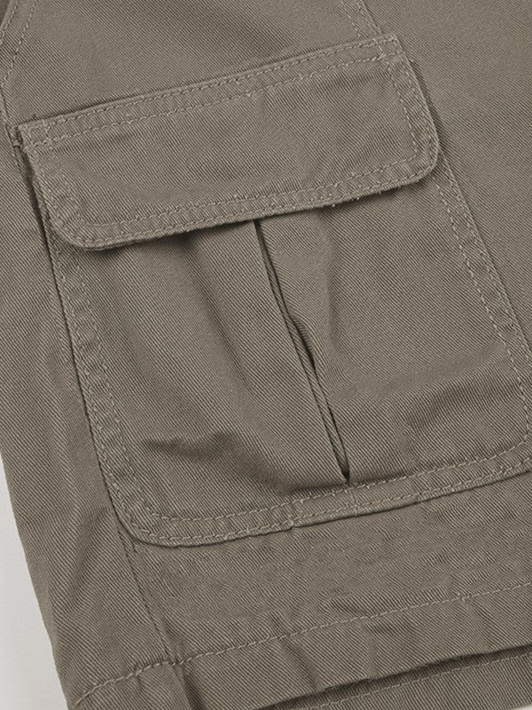 OLIVE GREEN CARGO SHORTS IN SOFT COTTON BLEND