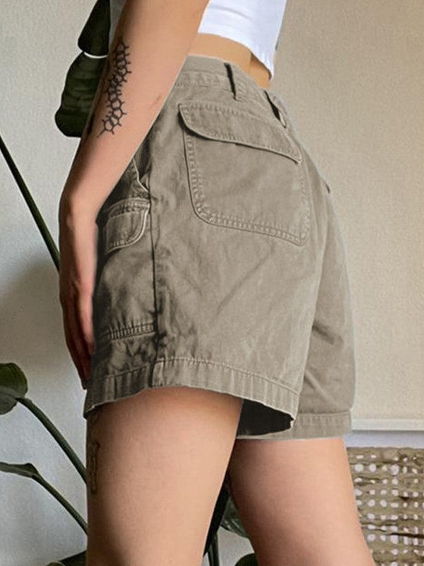 OLIVE GREEN CARGO SHORTS IN SOFT COTTON BLEND