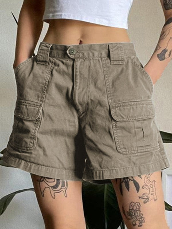 OLIVE GREEN CARGO SHORTS IN SOFT COTTON BLEND