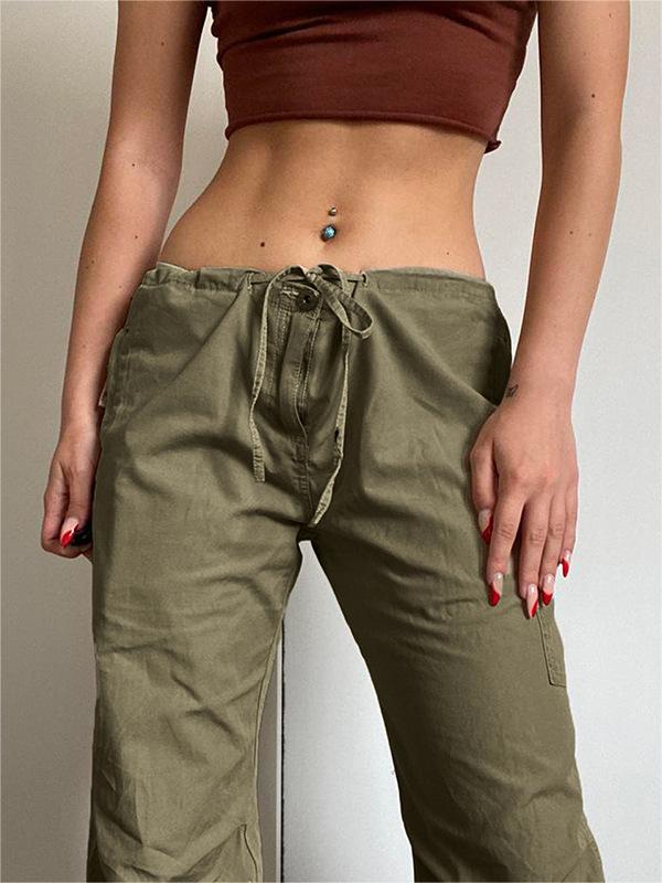 OLIVE GREEN CARGO TROUSERS WITH STRAIGHT LEGS - STYLISH CARGO TROUSERS