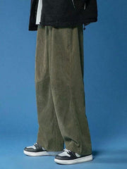 OLIVE GREEN CORDUROY PANTS FOR WOMEN - RETRO CASUAL STYLE