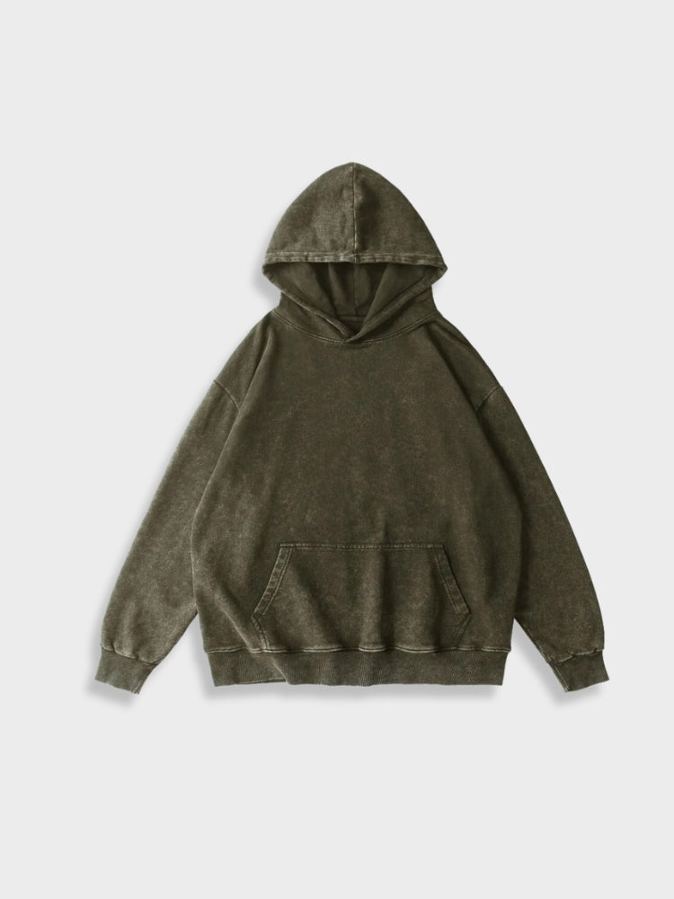 OLIVE GREEN HOODED SWEATSHIRT WASHED HOODIE